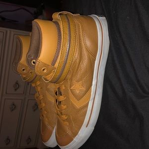 Camel colored leather converse